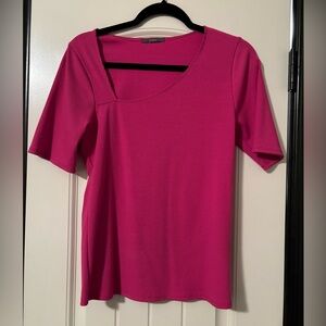Asymmetrical Neckline Ribbed Magenta Top Size Medium